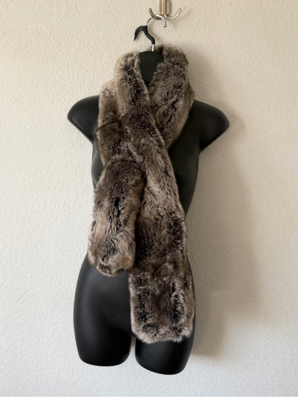 Cozy Chic Brown Multi-Tone Luxe Fur Keyhole Crossover Scarf